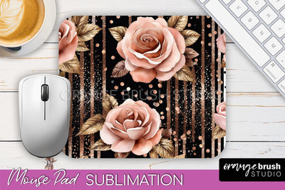 Rose Gold Flower Mousepad Sublimation Floral Mouse Pad PNG Sublimation OrangeBrushStudio 