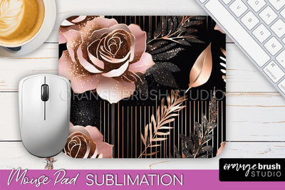 Rose Gold Flower Mousepad Sublimation Floral Mouse Pad PNG Sublimation OrangeBrushStudio 