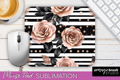 Rose Gold Flower Mousepad Sublimation Floral Mouse Pad PNG Sublimation OrangeBrushStudio 