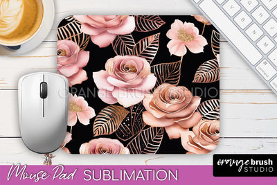 Rose Gold Flower Mousepad Sublimation Floral Mouse Pad PNG Sublimation OrangeBrushStudio 