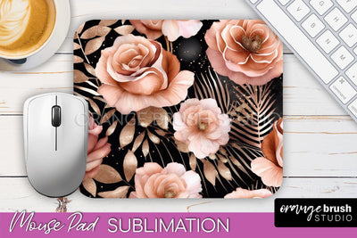 Rose Gold Flower Mousepad Sublimation Floral Mouse Pad PNG Sublimation OrangeBrushStudio 