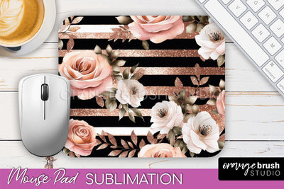 Rose Gold Flower Mousepad Sublimation Floral Mouse Pad PNG Sublimation OrangeBrushStudio 