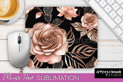 Rose Gold Flower Mousepad Sublimation Floral Mouse Pad PNG Sublimation OrangeBrushStudio 