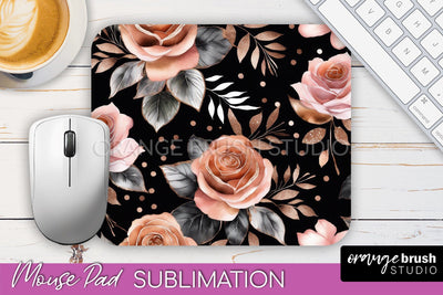 Rose Gold Flower Mousepad Sublimation Floral Mouse Pad PNG Sublimation OrangeBrushStudio 