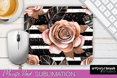 Rose Gold Flower Mousepad Sublimation Floral Mouse Pad PNG Sublimation OrangeBrushStudio 