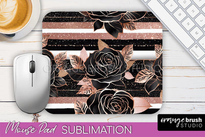 Rose Gold Flower Mousepad Sublimation Floral Mouse Pad PNG Sublimation OrangeBrushStudio 