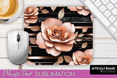 Rose Gold Flower Mousepad Sublimation Floral Mouse Pad PNG Sublimation OrangeBrushStudio 
