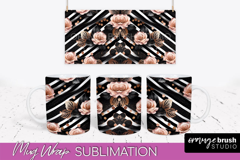 Rose Gold Flower Mug Wrap - Floral Mug Sublimation Design Sublimation OrangeBrushStudio 