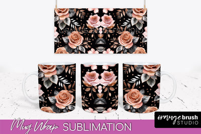 Rose Gold Flower Mug Wrap - Floral Mug Sublimation Design Sublimation OrangeBrushStudio 