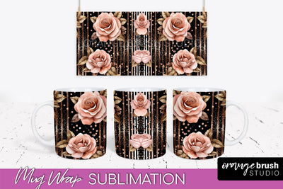 Rose Gold Flower Mug Wrap - Floral Mug Sublimation Design Sublimation OrangeBrushStudio 