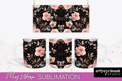 Rose Gold Flower Mug Wrap - Floral Mug Sublimation Design Sublimation OrangeBrushStudio 