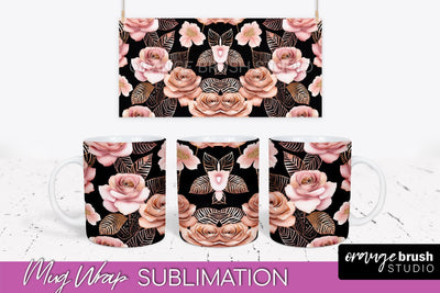 Rose Gold Flower Mug Wrap - Floral Mug Sublimation Design Sublimation OrangeBrushStudio 