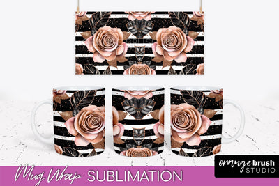 Rose Gold Flower Mug Wrap - Floral Mug Sublimation Design Sublimation OrangeBrushStudio 