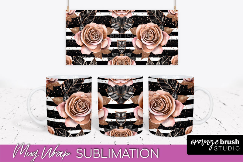 Rose Gold Flower Mug Wrap - Floral Mug Sublimation Design Sublimation OrangeBrushStudio 