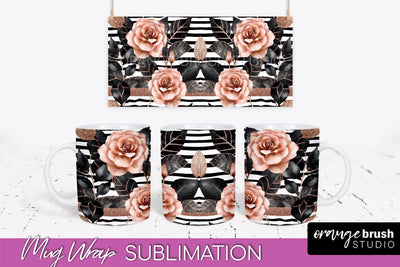 Rose Gold Flower Mug Wrap - Floral Mug Sublimation Design Sublimation OrangeBrushStudio 