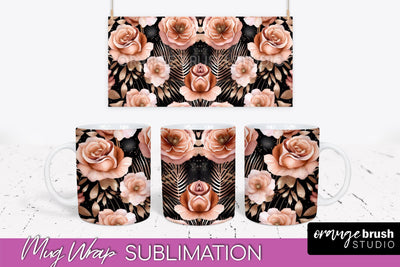 Rose Gold Flower Mug Wrap - Floral Mug Sublimation Design Sublimation OrangeBrushStudio 