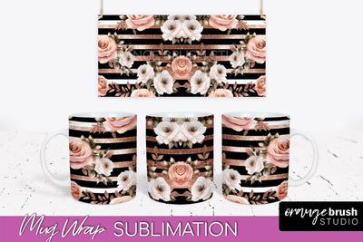 Rose Gold Flower Mug Wrap - Floral Mug Sublimation Design Sublimation OrangeBrushStudio 