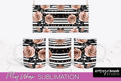 Rose Gold Flower Mug Wrap - Floral Mug Sublimation Design Sublimation OrangeBrushStudio 
