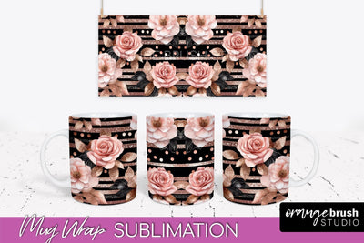 Rose Gold Flower Mug Wrap - Floral Mug Sublimation Design Sublimation OrangeBrushStudio 