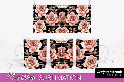 Rose Gold Flower Mug Wrap - Floral Mug Sublimation Design Sublimation OrangeBrushStudio 