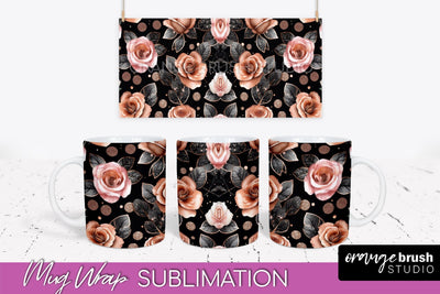 Rose Gold Flower Mug Wrap - Floral Mug Sublimation Design Sublimation OrangeBrushStudio 
