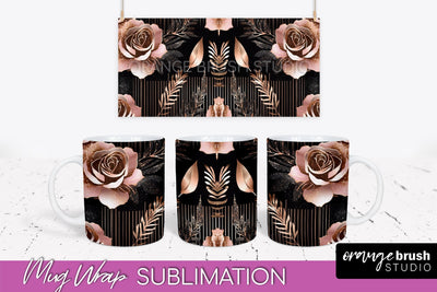 Rose Gold Flower Mug Wrap - Floral Mug Sublimation Design Sublimation OrangeBrushStudio 