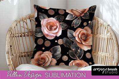 Rose Gold Flower Pillow Cover - Floral Pillow Sublimation Sublimation OrangeBrushStudio 