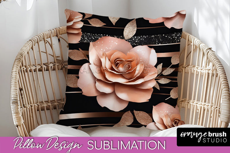 Rose Gold Flower Pillow Cover - Floral Pillow Sublimation Sublimation OrangeBrushStudio 