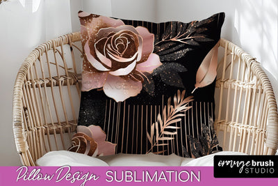 Rose Gold Flower Pillow Cover - Floral Pillow Sublimation Sublimation OrangeBrushStudio 