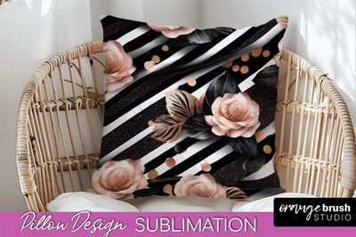 Rose Gold Flower Pillow Cover - Floral Pillow Sublimation Sublimation OrangeBrushStudio 