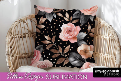 Rose Gold Flower Pillow Cover - Floral Pillow Sublimation Sublimation OrangeBrushStudio 