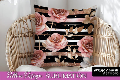 Rose Gold Flower Pillow Cover - Floral Pillow Sublimation Sublimation OrangeBrushStudio 