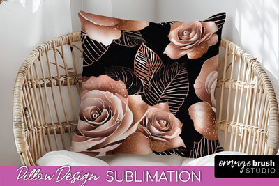 Rose Gold Flower Pillow Cover - Floral Pillow Sublimation Sublimation OrangeBrushStudio 