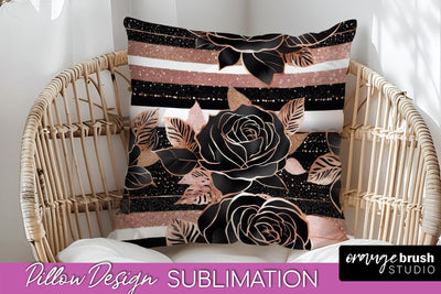 Rose Gold Flower Pillow Cover - Floral Pillow Sublimation Sublimation OrangeBrushStudio 