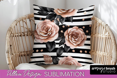 Rose Gold Flower Pillow Cover - Floral Pillow Sublimation Sublimation OrangeBrushStudio 