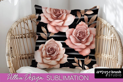 Rose Gold Flower Pillow Cover - Floral Pillow Sublimation Sublimation OrangeBrushStudio 