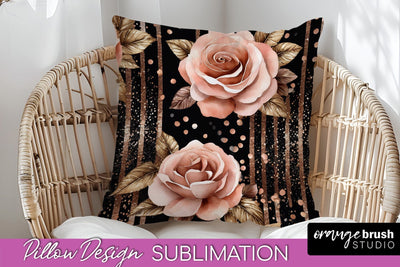 Rose Gold Flower Pillow Cover - Floral Pillow Sublimation Sublimation OrangeBrushStudio 