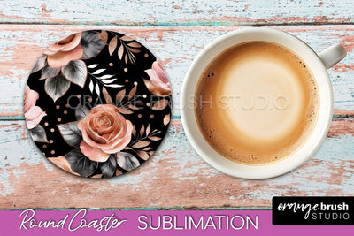 Rose Gold Flower Round Coaster - Floral Coaster Sublimation Sublimation OrangeBrushStudio 