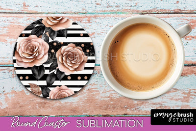 Rose Gold Flower Round Coaster - Floral Coaster Sublimation Sublimation OrangeBrushStudio 