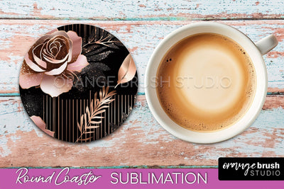 Rose Gold Flower Round Coaster - Floral Coaster Sublimation Sublimation OrangeBrushStudio 