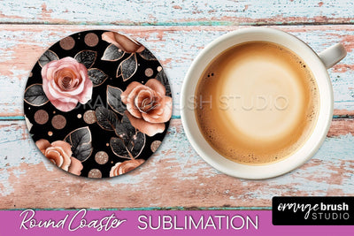 Rose Gold Flower Round Coaster - Floral Coaster Sublimation Sublimation OrangeBrushStudio 