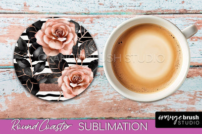 Rose Gold Flower Round Coaster - Floral Coaster Sublimation Sublimation OrangeBrushStudio 