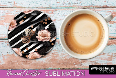 Rose Gold Flower Round Coaster - Floral Coaster Sublimation Sublimation OrangeBrushStudio 