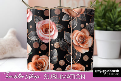 Rose Gold Flower Tumbler PNG - Floral Tumbler Wrap Sublimation OrangeBrushStudio 