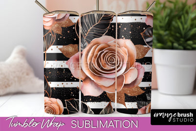 Rose Gold Flower Tumbler PNG - Floral Tumbler Wrap Sublimation OrangeBrushStudio 