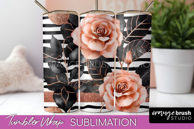 Rose Gold Flower Tumbler PNG - Floral Tumbler Wrap Sublimation OrangeBrushStudio 