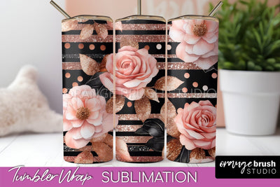 Rose Gold Flower Tumbler PNG - Floral Tumbler Wrap Sublimation OrangeBrushStudio 