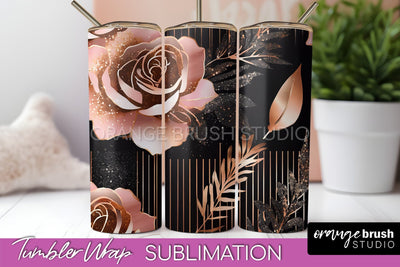 Rose Gold Flower Tumbler PNG - Floral Tumbler Wrap Sublimation OrangeBrushStudio 