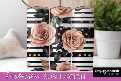 Rose Gold Flower Tumbler PNG - Floral Tumbler Wrap Sublimation OrangeBrushStudio 