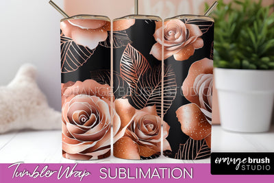 Rose Gold Flower Tumbler PNG - Floral Tumbler Wrap Sublimation OrangeBrushStudio 